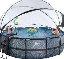 Clearance Pool Ø427x122cm med pumpe og skærm - Grå Pool- Og Spatilbehør