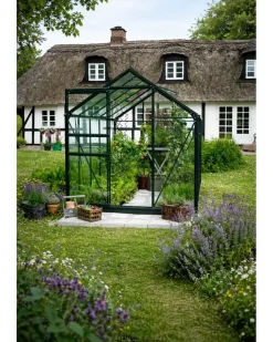 Online Drivhus Popular 106 hærdet glas og fundament - sort Drivhuse