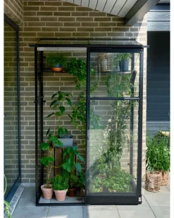 New Drivhus Qube Lean-to 24 hærdet glas - sort Vægdrivhuse
