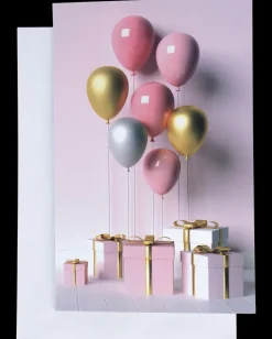 Online Kort med kuvert 11 x 17 cm - ballon med gave Festartikler