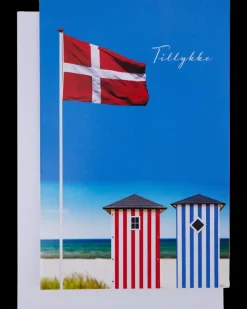 Sale Kort med kuvert 11x17 cm - badehus og flag Festartikler