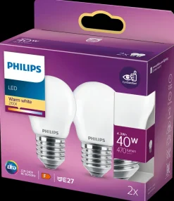 Clearance LED-pære 4,3W E27 P45 2-pak Led-Pærer