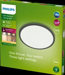 New Loftlampe SceneSw. slim Ø25cm 15W IP54 sort Udendørs Væglamper