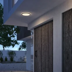 New Loftlampe SceneSw. slim Ø25cm 15W IP54 sort Udendørs Væglamper