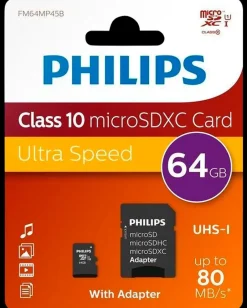 Micro SDXC kort - 64GB med SD adapter Hukommelseskort
