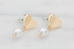 Best Øreringe lille hjerte med perle - Guld Smykker & Hårpynt