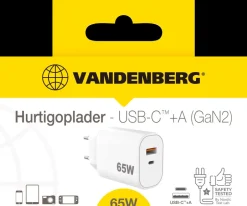 Outlet Oplader USB-C og USB-A 65 W Mobiltilbehør